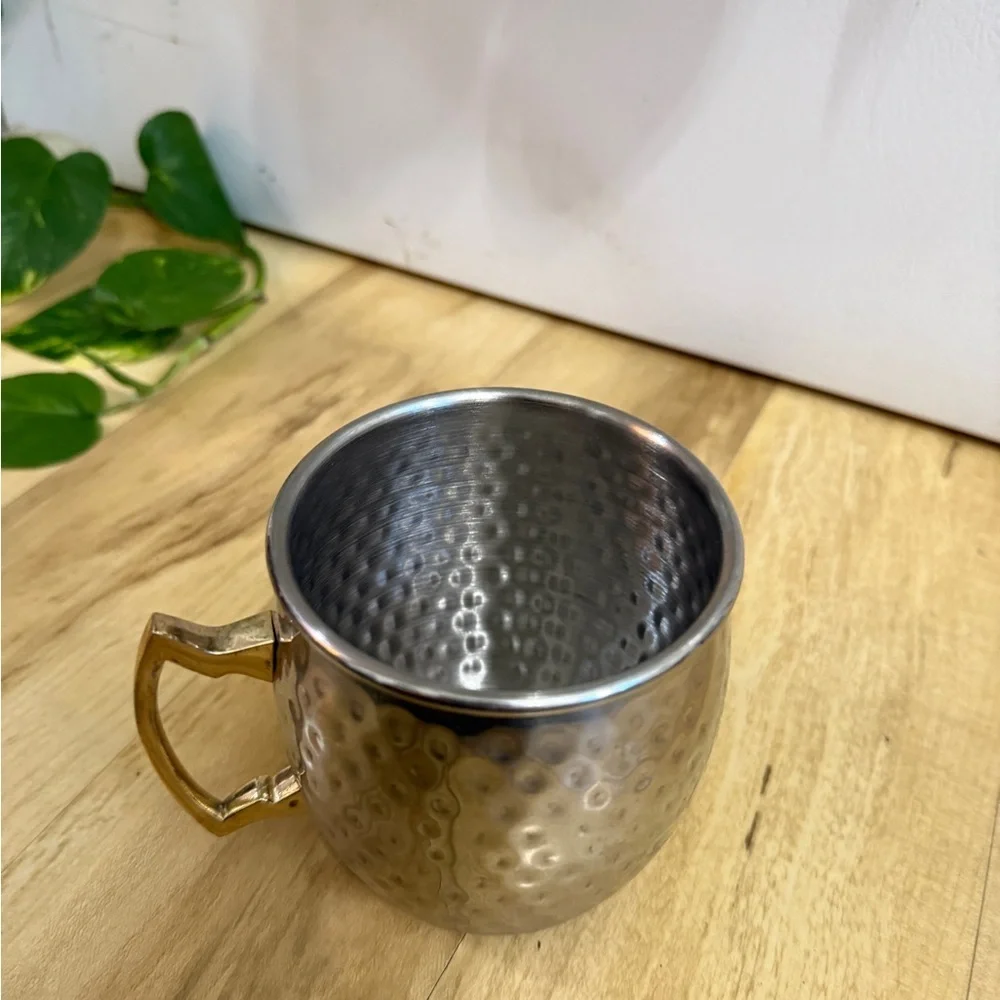 Silver Hammered Mug with Gold Handle
